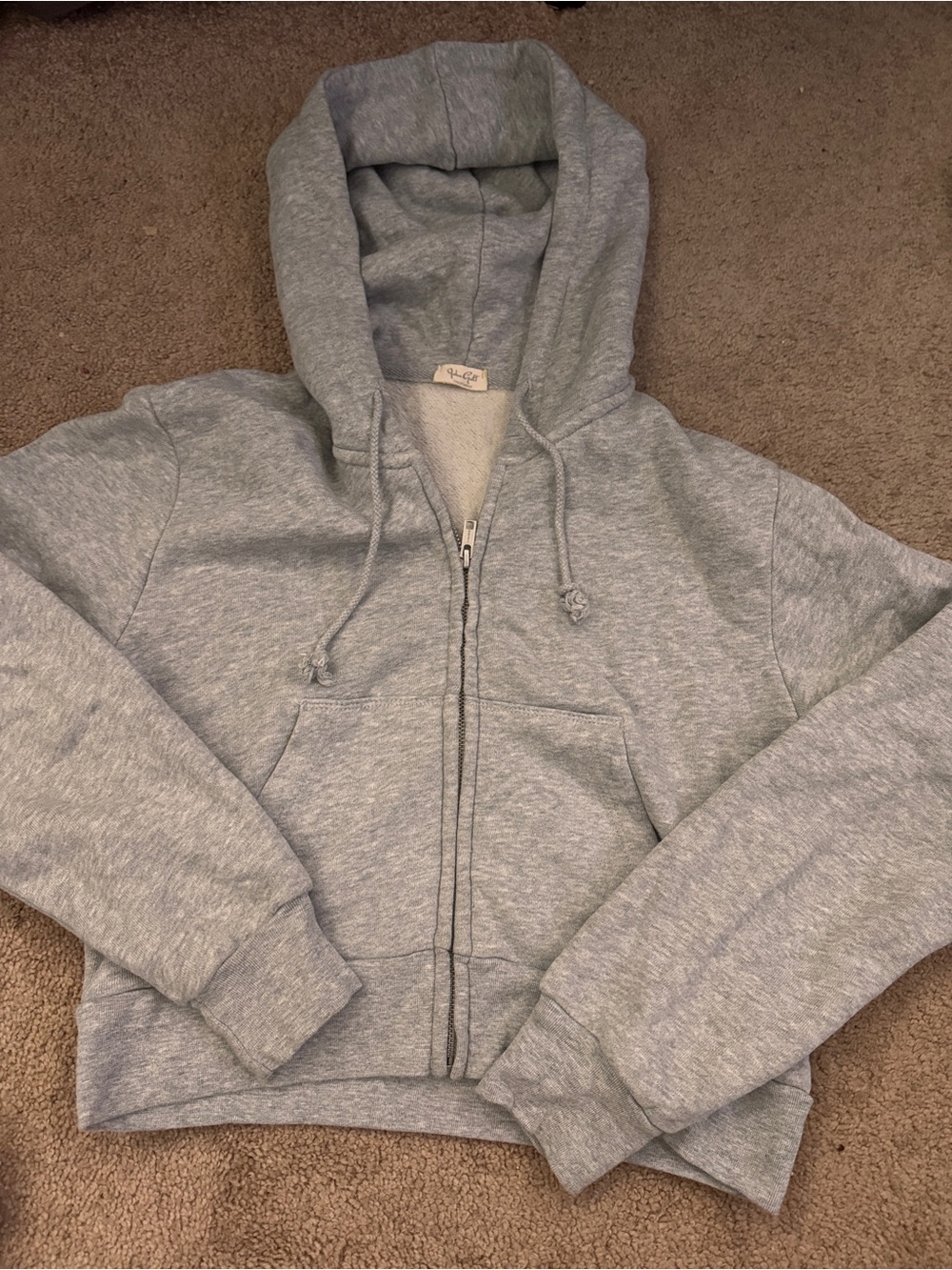 NWOT John Galt Brandy Melville Light Heather Gray Zip-Up Hooded Sweatshirt OS